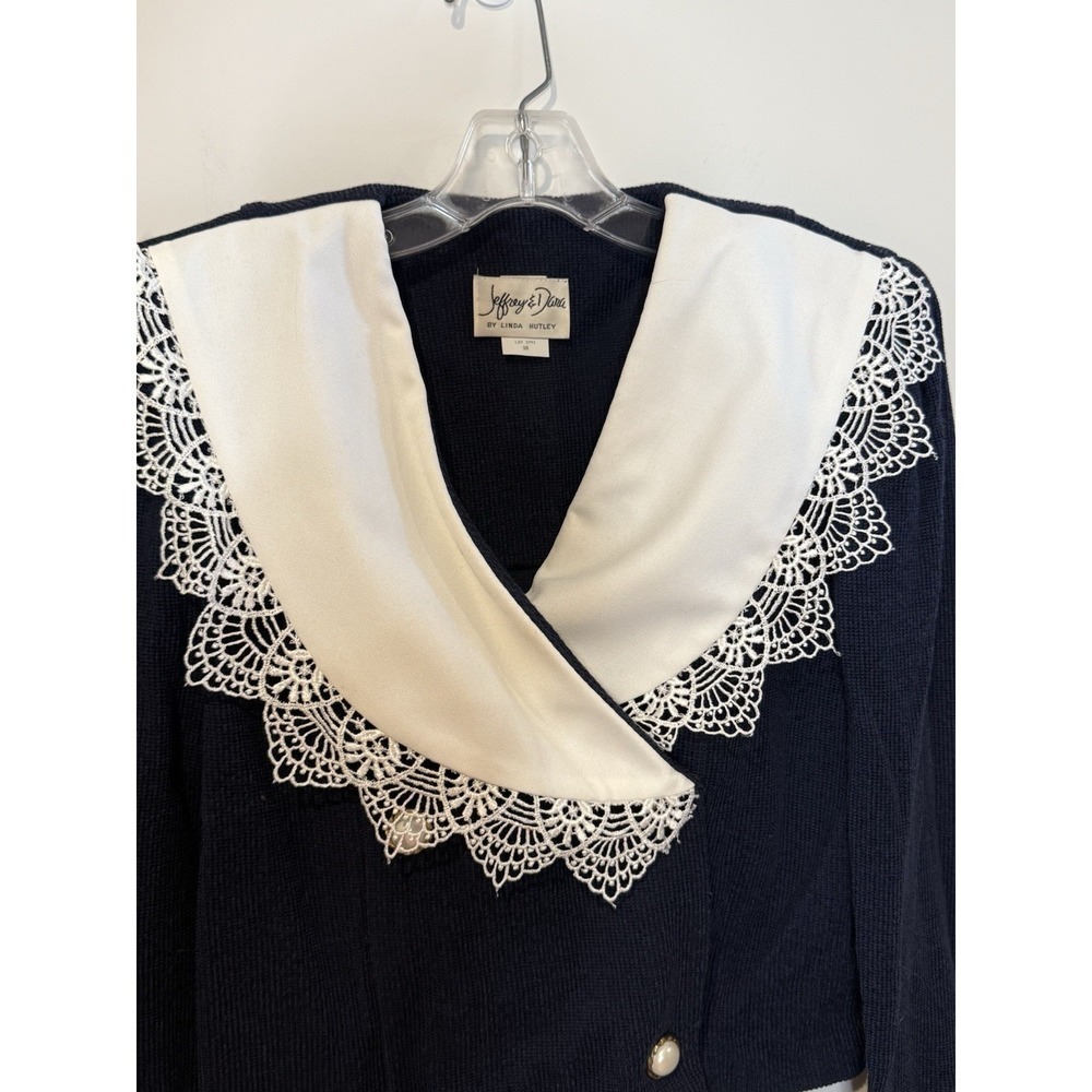 Vintage 90s Jeffrey & Dara Women's Sz 10 Navy Blue‎ Cottage Floral Skirt Set - Picture 4 of 13